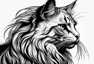 Long hair cat Maine coon, regal, face tattoo idea