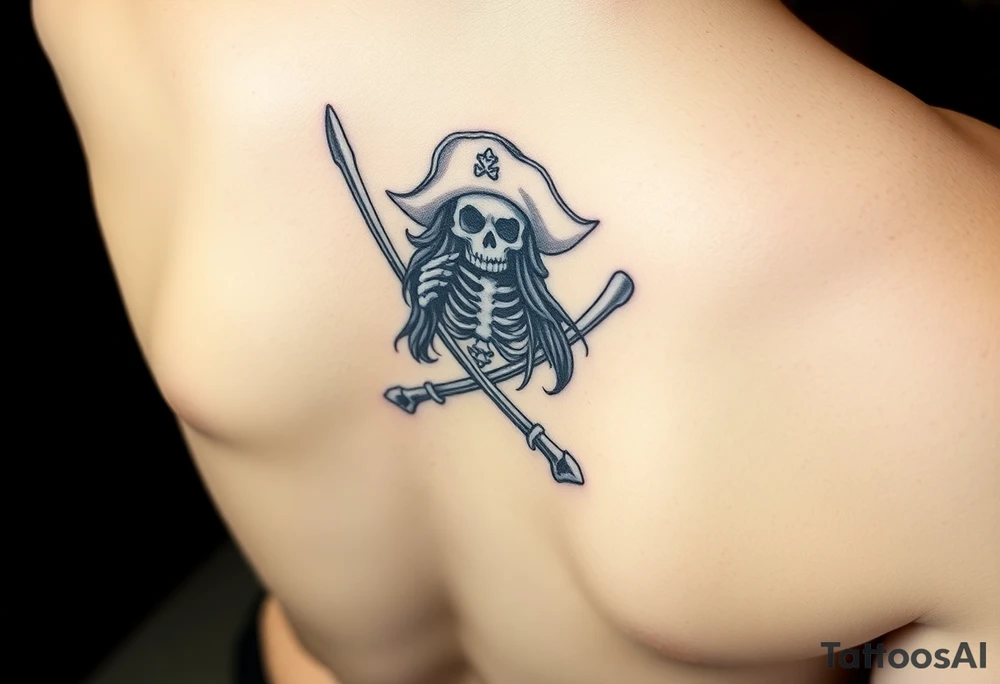 Blackbeards Jolly Roger but instead of a skeleton it’s a sexy lady tattoo idea