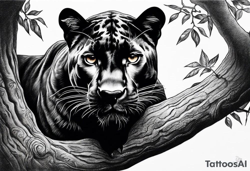 panther on a tree tattoo idea