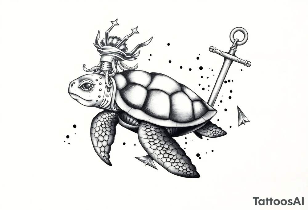 God Neptune, turtle, anchor tattoo idea