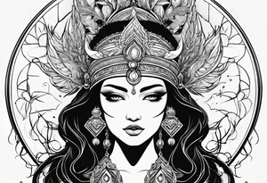 non significant Goddess Artemis dark ornemental tattoo idea