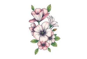 Fore arm tattoo in the neo american traditional style. I want to incorporate a few different flowers: Poppies, Morning Glory, Narcissus with green leaves in the background tattoo idea