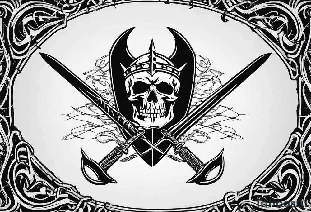 Valhalla sword shield barb wire chain tattoo idea