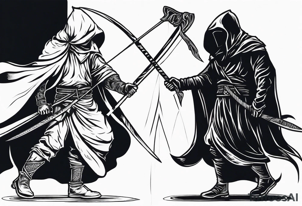 The executioner and death with a scythe shake hands tattoo idea