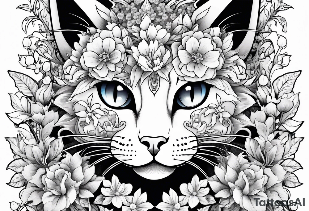 gundam cat covered in flowery vines, forearm tattoo tattoo idea