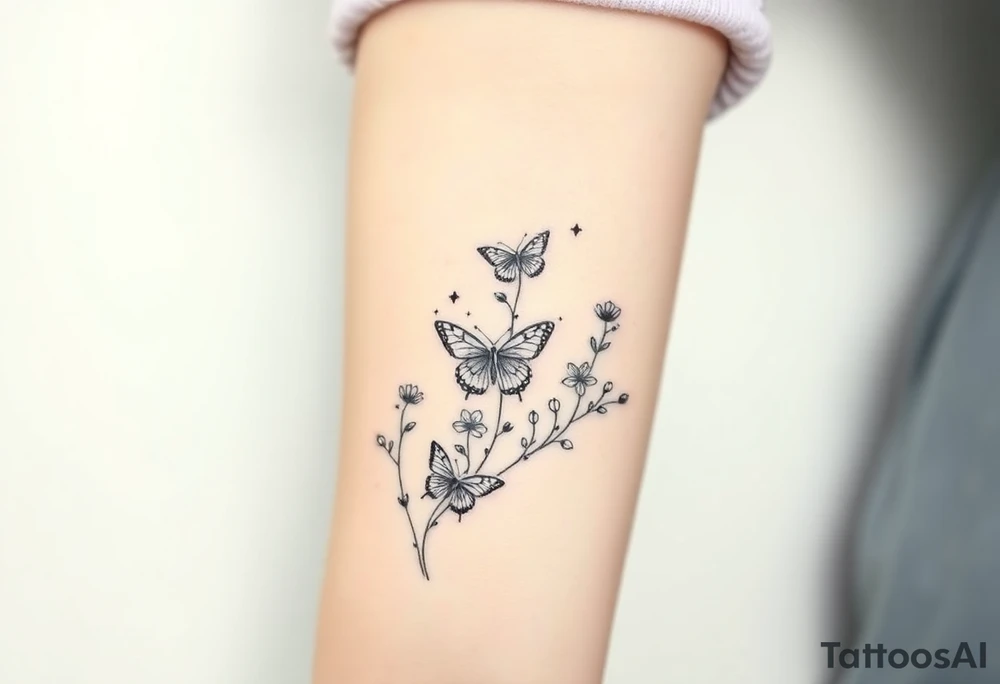 spring violet flowers and butterflies, more butterfly, and sprinkels, flower are violet tattoo idea