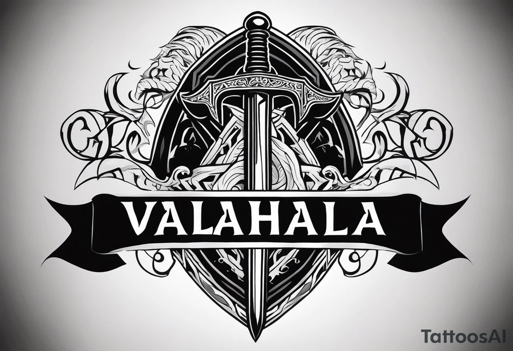 Valhalla shield sword axe tattoo idea