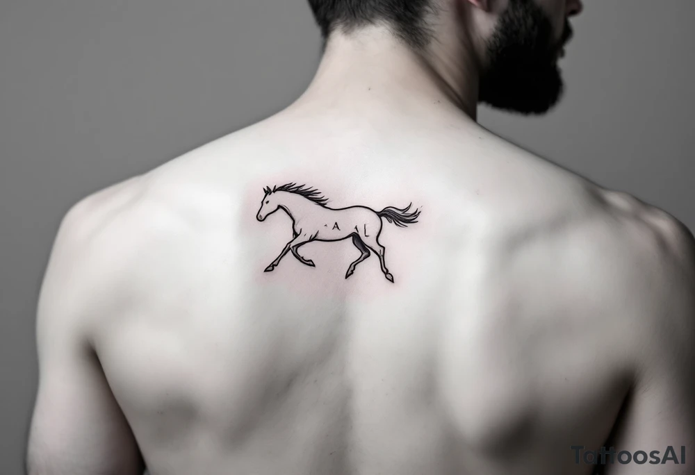 horse silhouette 
from the front which gallops from the front, with the 3 small letters discreetly integrated: M, A, L tattoo idea