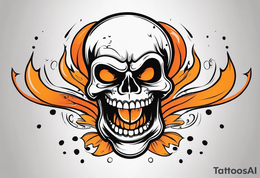 skull laughing black and orange tattoo idea