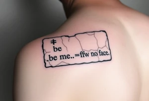 "Ancient stone tablet tattoo, but:  
- Text is 4chan greentext  
- Last line: **'>be me  
>mfw no face'**  

Style: Cracked engraving. Black ink, shoulder blade." tattoo idea
