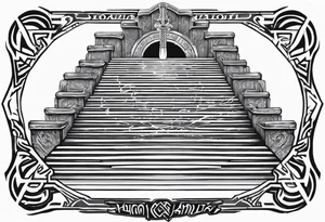 Valhalla mist fire sword shield stairs tattoo idea
