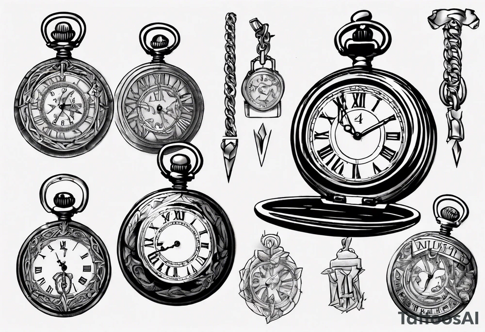 Roman numeral 4 highlighted on antient pocket watch tattoo idea