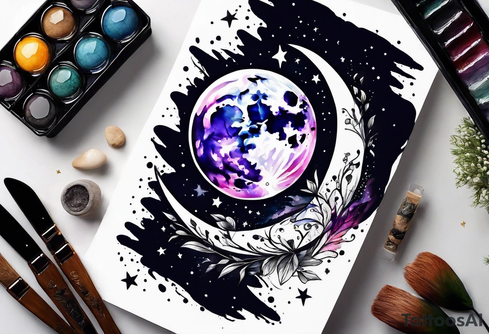 Water color moon tattoo idea