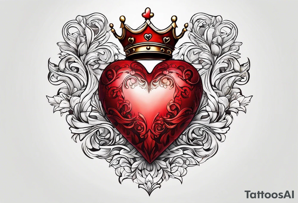 Red heart with a golden crown above it tattoo idea