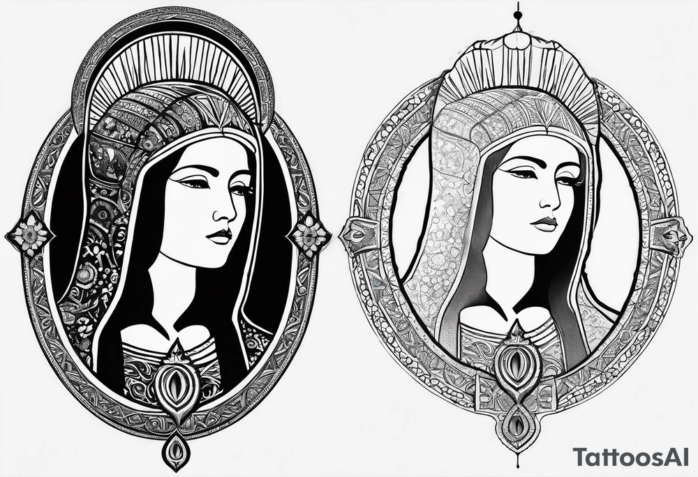 “Totus tuus”
with image of Our Lady of Aparecida outline tattoo idea