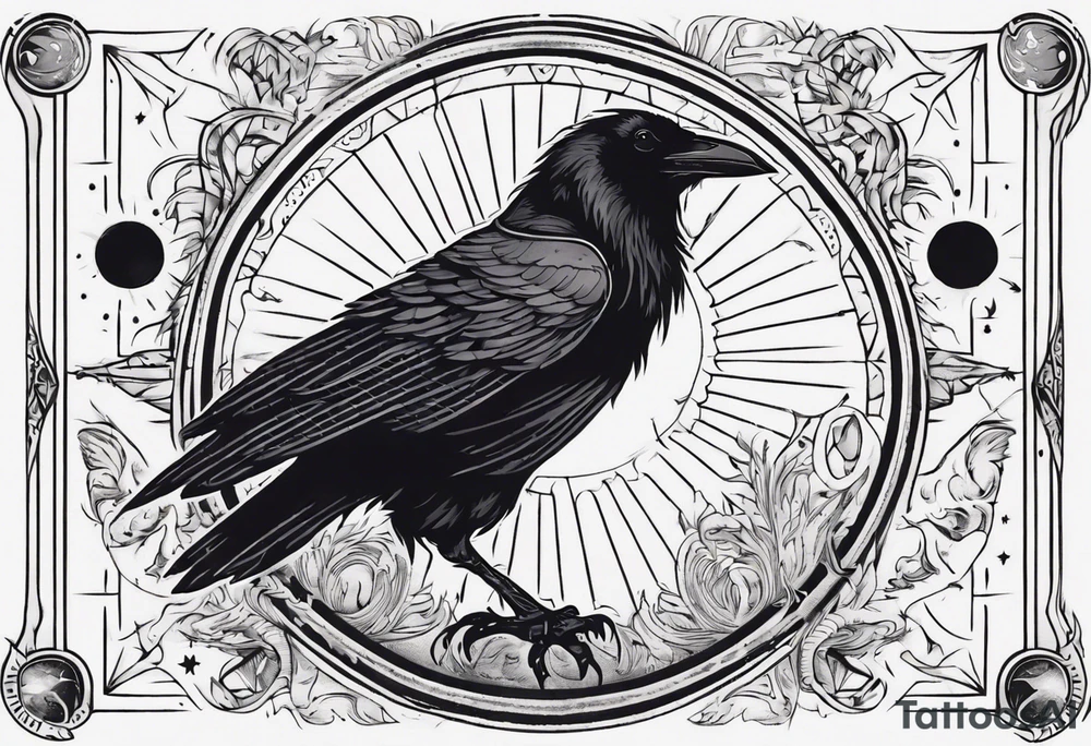 Cunning Raven with the Sun. Tarot card. tattoo idea