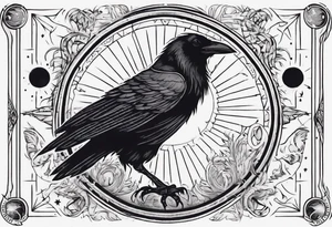 Cunning Raven with the Sun. Tarot card. tattoo idea