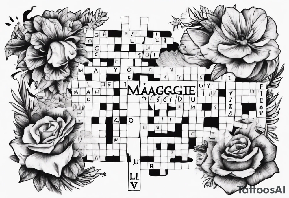 The words Maggie and Lucas in a crossword puzzle tattoo idea
