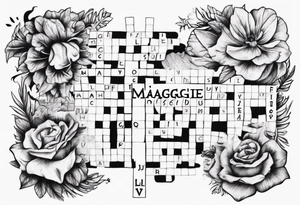 The words Maggie and Lucas in a crossword puzzle tattoo idea