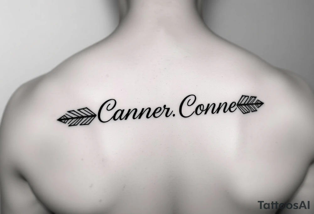 1 fancy feminine arrow that incorporates the name Cameron and another feminine arrow that incorporates the name Connor tattoo idea