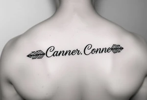 1 fancy feminine arrow that incorporates the name Cameron and another feminine arrow that incorporates the name Connor tattoo idea