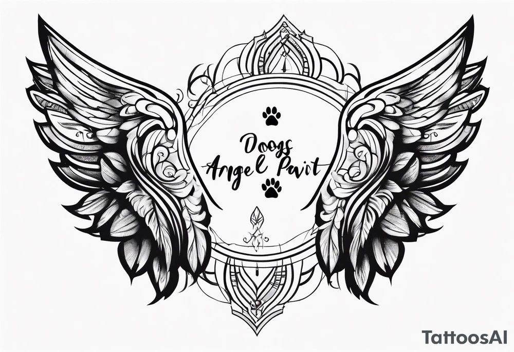 Dogs paw print and angel wing with jaxy writing tattoo idea