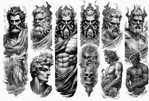 GREEK GOD hades STATUE
ARM SLEEVE 
REALISTIC tattoo idea