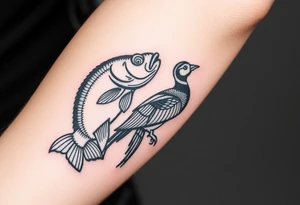 Hunting and fishing with bass, muskelunge, pheasant, duck tattoo idea