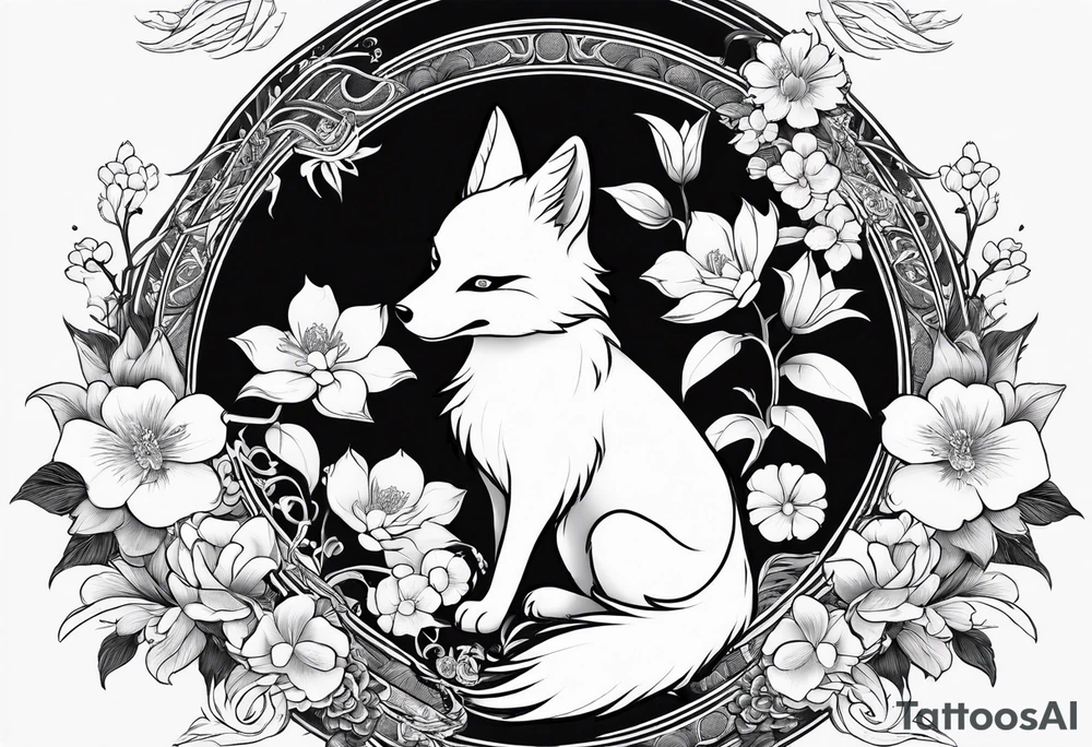 kitsune whit flowers tattoo idea