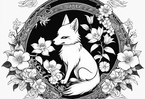 kitsune whit flowers tattoo idea
