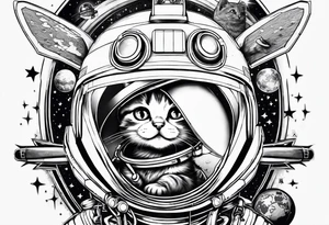 a kitten riding a rocket in space tattoo idea