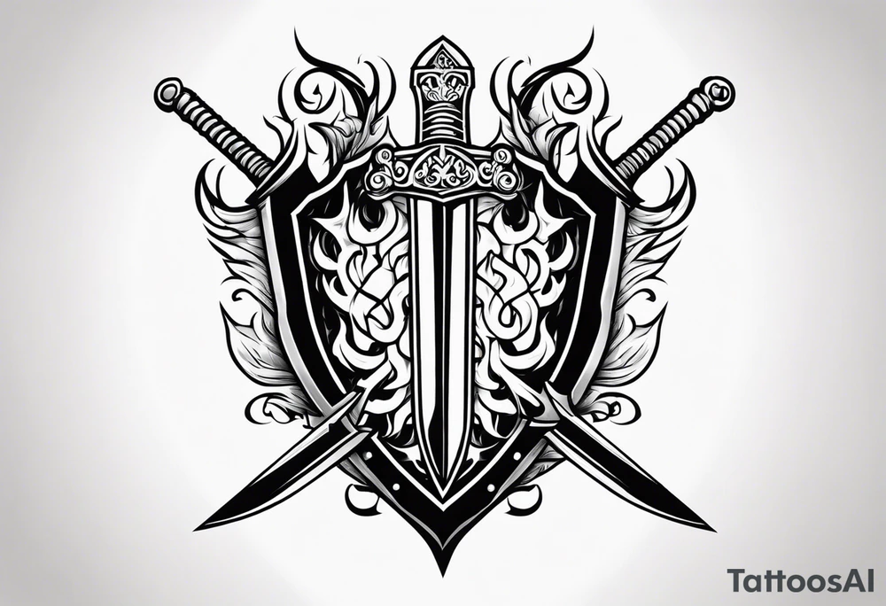 Valhalla flames shield sword tattoo idea