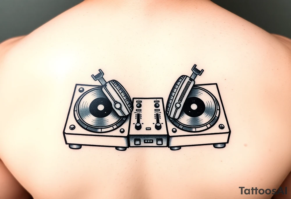 DJ turntables and headphones tattoo idea