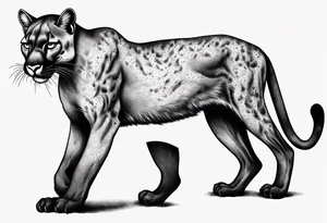 A black vicious puma walking but looking to the side, where the perspective is from above tattoo idea