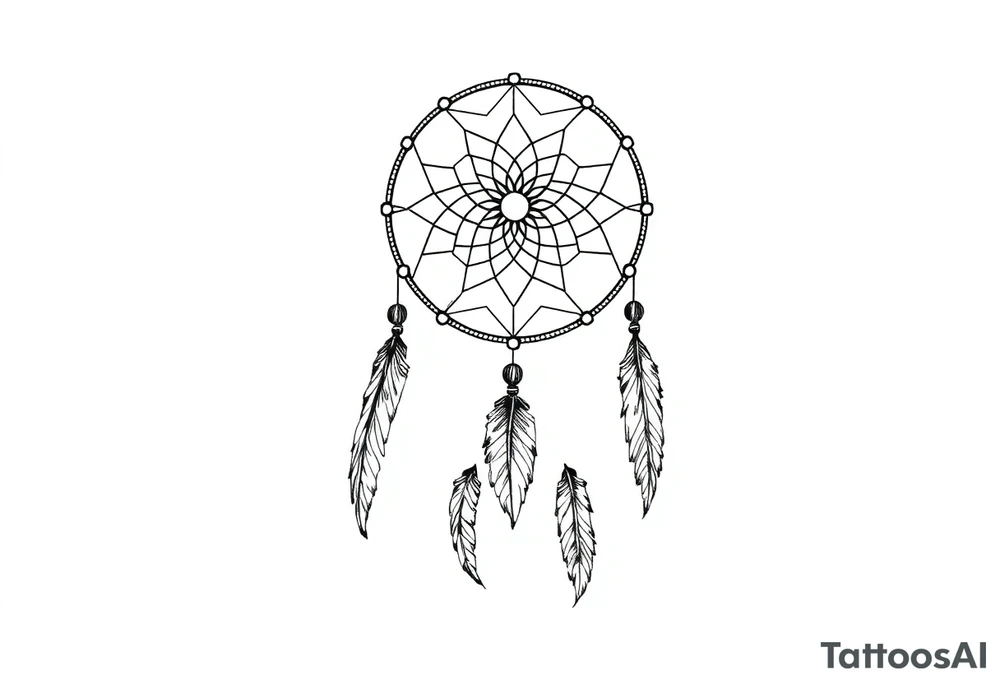 dreamcatcher, with feathers, authentic, skinny tattoo idea