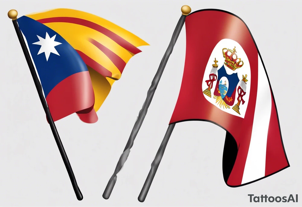 A single waving flag that is the Philippine flag to the left and the Spanish flag to the right tattoo idea