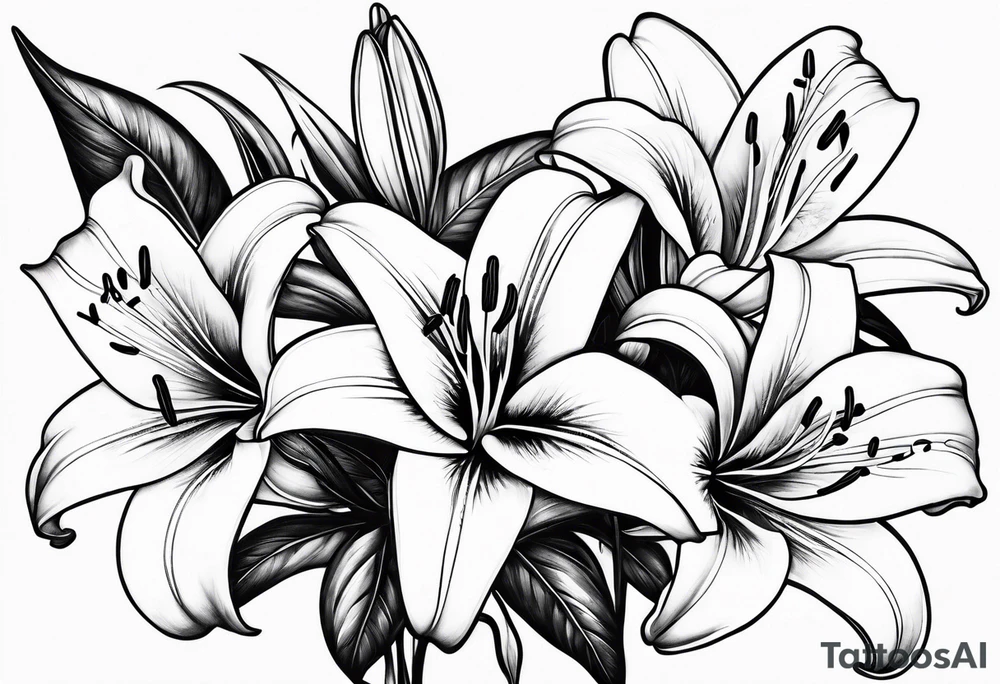 lilies with buds along branch tattoo idea