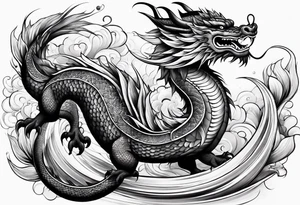 Asian Māori dragon, koi, water, black, shoulder tattoo idea