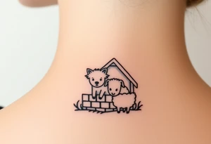 Three little pigs nursery Wolf and sheep as one hybrid 
animal hiding in a brick house from the big bad wolf I'll huff and puff and blow ur house down tattoo idea