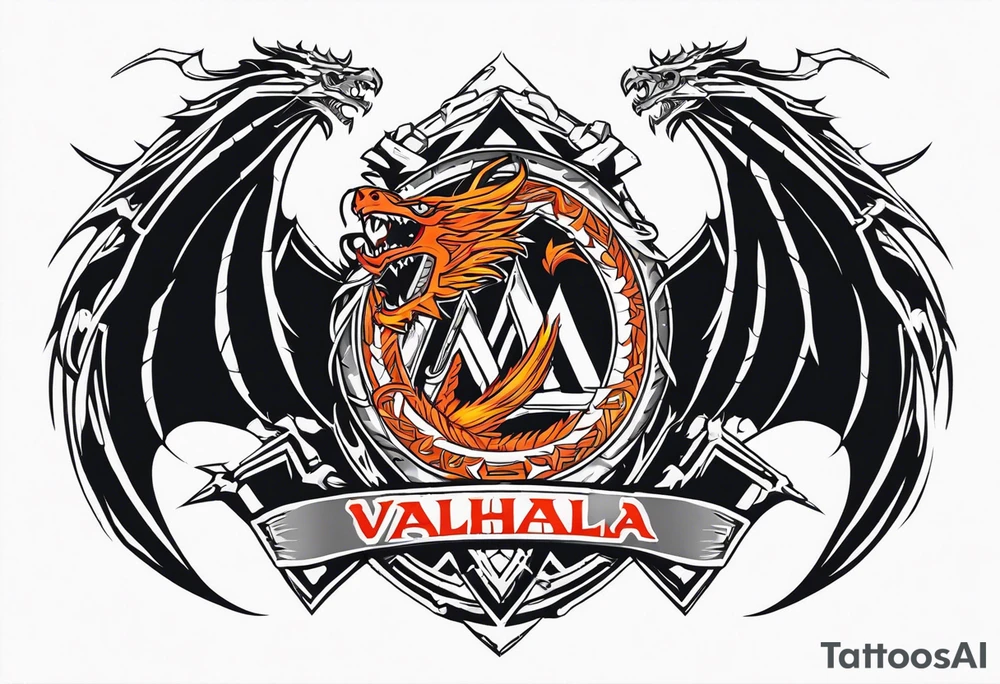 Valhalla sword shield dragon axe Valknut barbed wire chains fire tattoo idea Valhalla sword shield dragon axe Valknut barbed wire chains fire tattoo idea