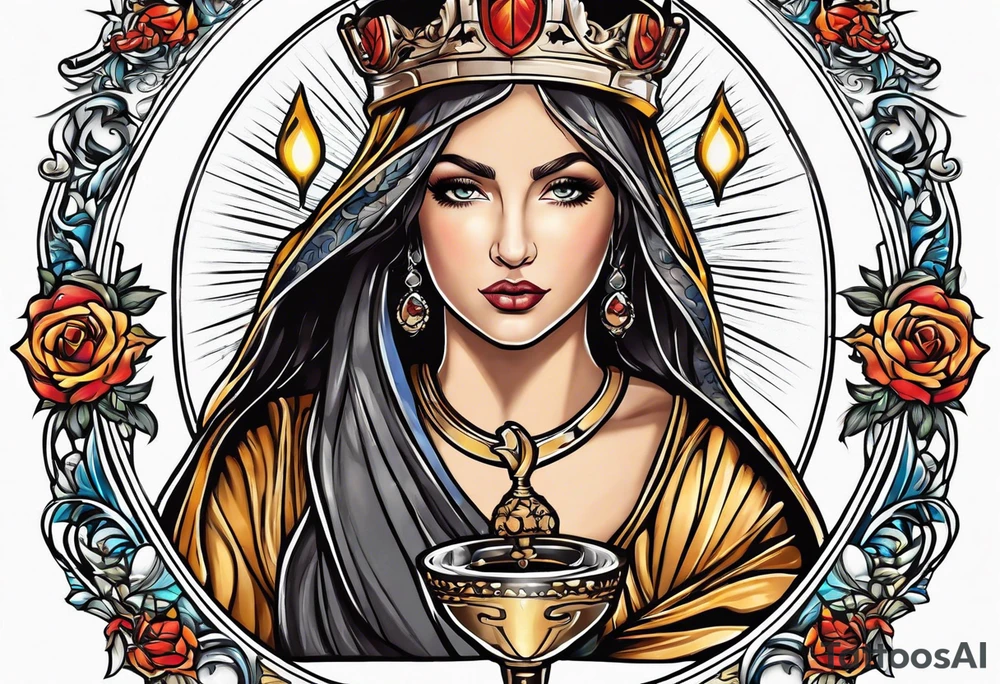 Female saint holding a chalice tattoo idea