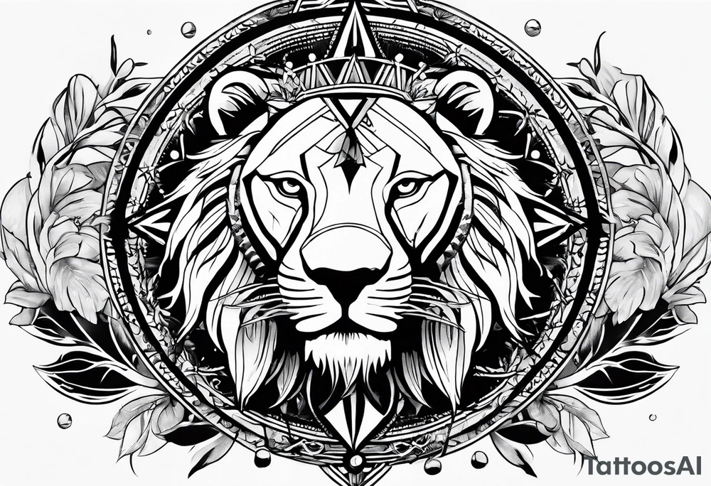 Sleeve tattoo with the word topete, a compass and a lions head tattoo idea
