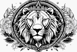 Sleeve tattoo with the word topete, a compass and a lions head tattoo idea