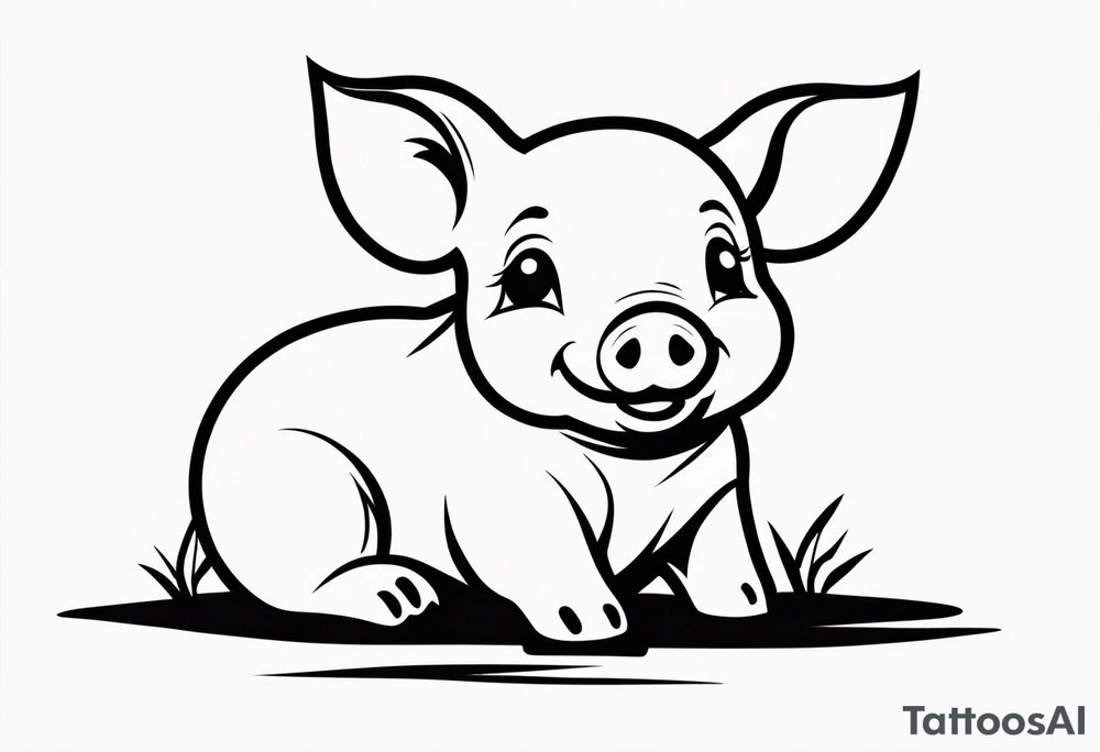 very cute piglet.
outline only.
black and white only.
only show the piglet. no extra lines or decoration. tattoo idea