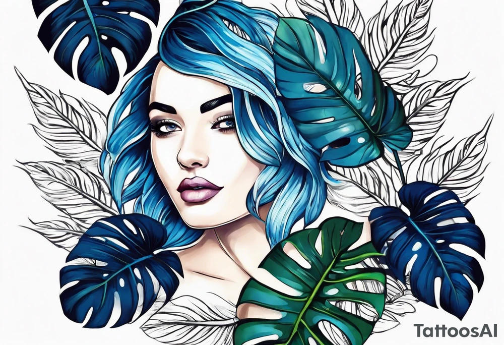 Monstera Ableger blau tattoo idea