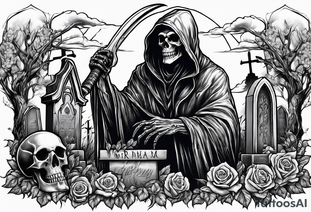 grim reaper cemetery tattoo idea