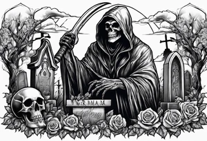grim reaper cemetery tattoo idea
