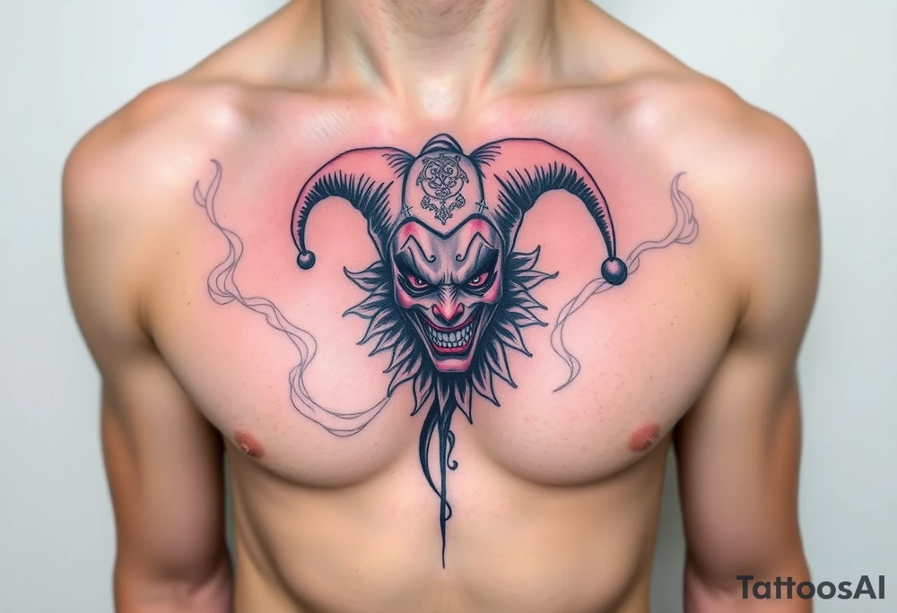 jester in a fog of smoke tattoo idea