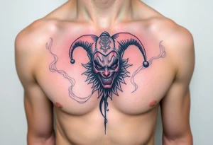 jester in a fog of smoke tattoo idea