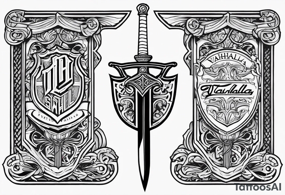 Valhalla steps shield sword tattoo idea